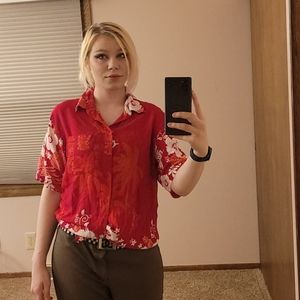 Hawaiian tropical soft floral butterfly button up